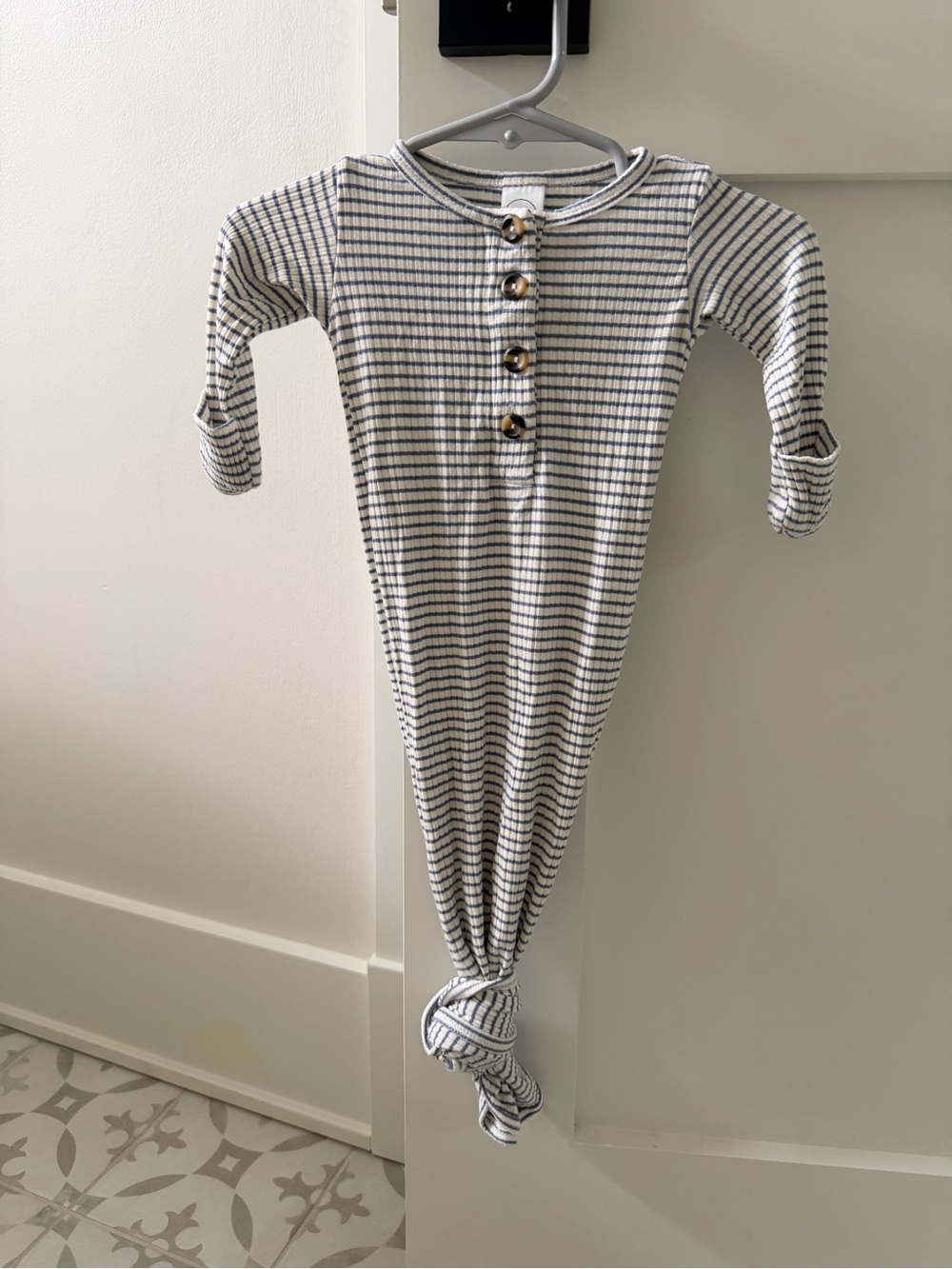 Lou Lou & Company Cream and Navy Striped Knotted Baby One-Piece